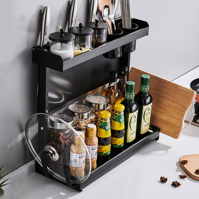 kitchen Shelf Tool carrier multi-function Floor type Spice rack Space aluminum Cutting Board Rack mesa Storage rack Pot cover rack