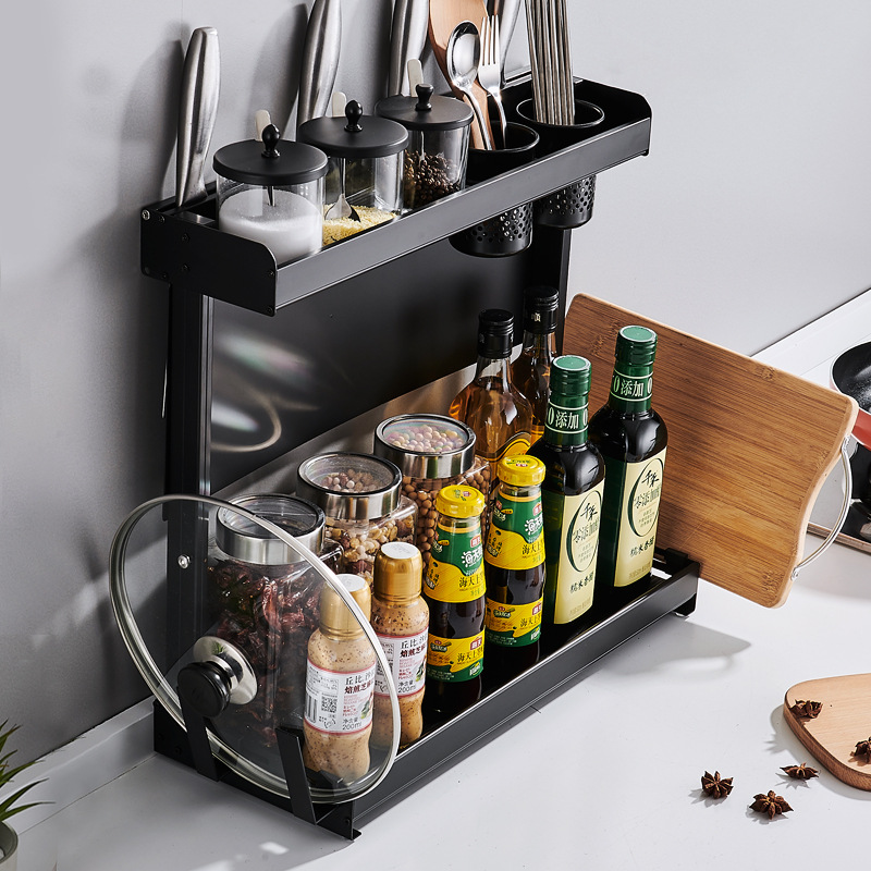 kitchen Shelf Tool carrier multi-function Floor type Spice rack Space aluminum Cutting Board Rack mesa Storage rack Pot cover rack