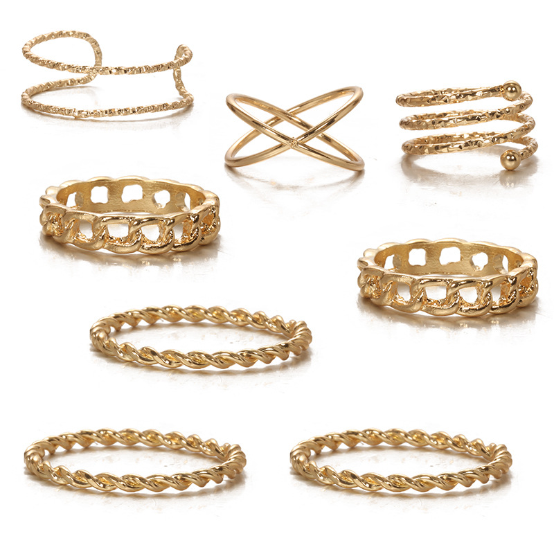 Simple Multi-layer Cross-opening Twist Ring Set 8-piece display picture 4