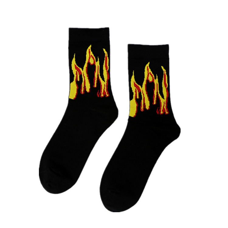 2025d Trendy Harajuku Style Purple Flame Mid-Calf Cotton For Men And Couples Street Skateboard Socks_voghion.com