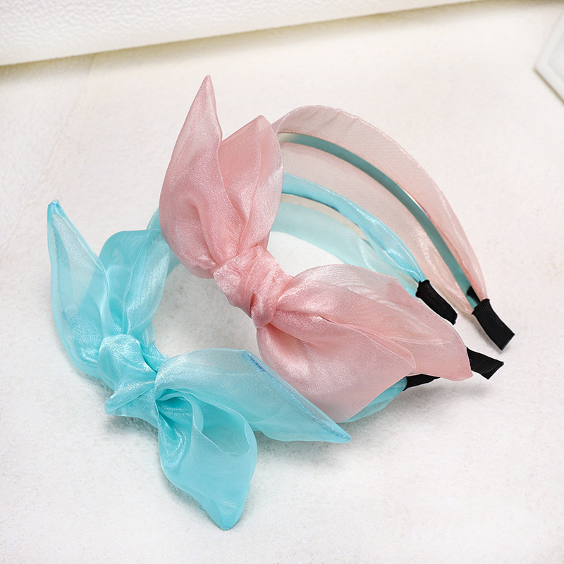 Korean New Style Fashion Silk Yarn Bowknot Wide Mesh Gauze Cheap Headband Wholesale display picture 3