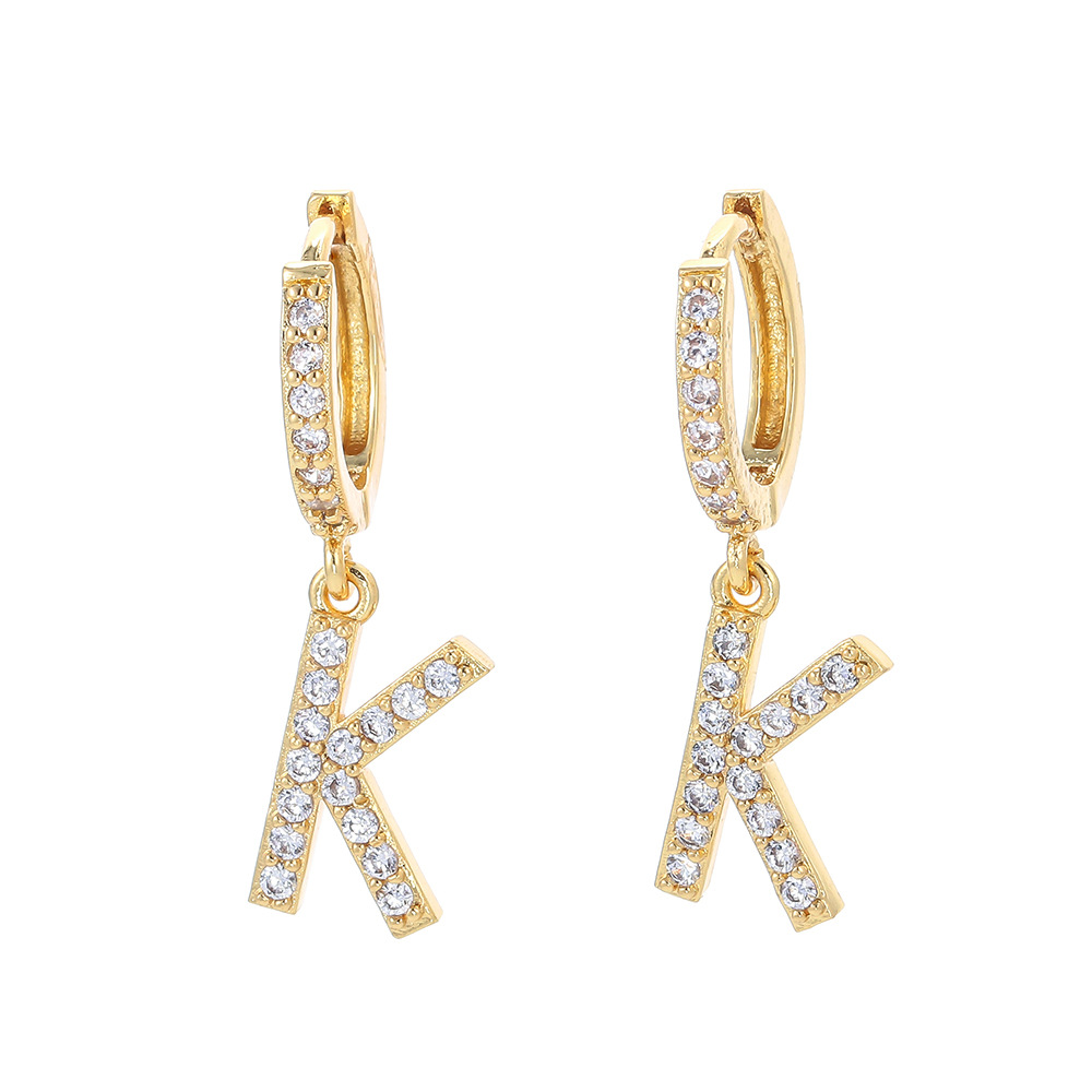 4g Weight Zircon Inlay Material Earrings Classification Anniversary, Business, Wedding, Travel, Birthday Occasion Copper Material Letter Pattern Women'S Gender Inlaid Zircon Design Gold, Silver Color Fashion Letter Single Large Size Earrings 7