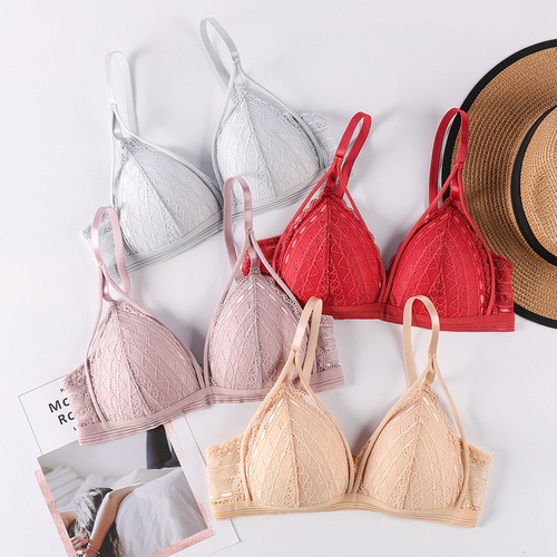 One-piece underwear women's wire-free bra Big breasts appear smaller Sexy triangle cup sling lace push-up bra