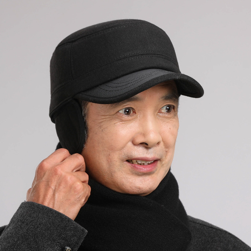 Cappelli da uomo di mezza età in inverno, papà piatto con protezione per le orecchie, anziani per il calore autunnale e invernale, nonno vecchio_voghion.com