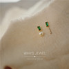 Silver needle, design earrings emerald, silver 925 sample, french style, with gem, trend of season, Japanese and Korean, light luxury style