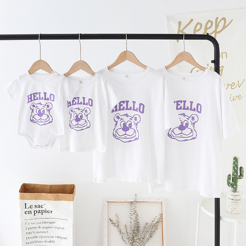Trendy version of parent-child clothing for a family of three and four baby jumpsuits for a hundred days of western style mother and daughter summer short-sleeved T-shirts