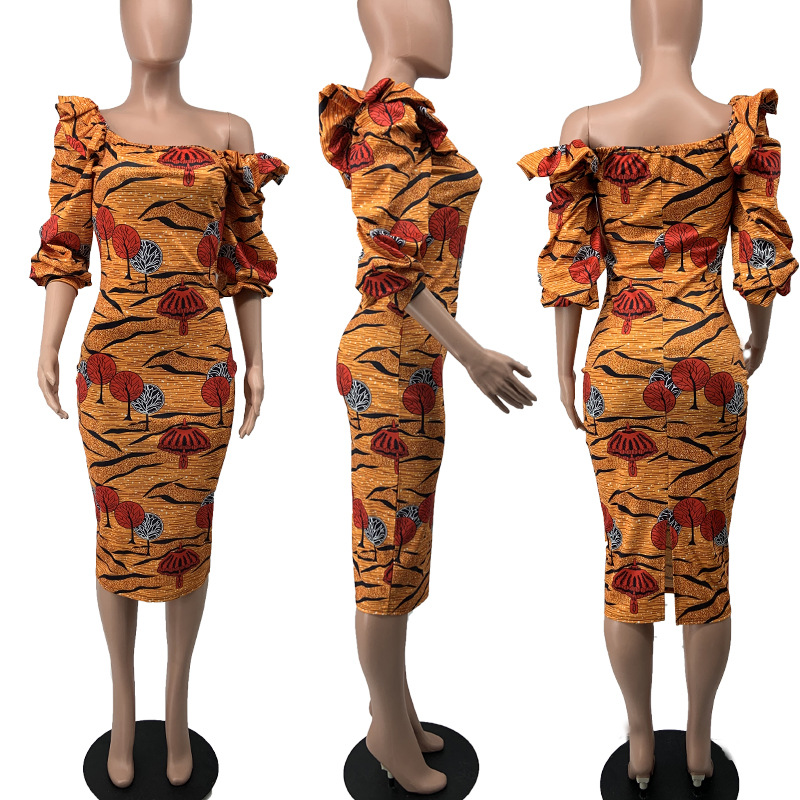 Spring off-Shoulder Small Hip-Wrapped Dress Retro Summer Women Clothing Waist-Slimming Dress