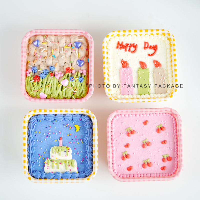 手绘油画水果蛋糕盒 豆乳千层蛋糕抱抱卷包装一次性打包盒子