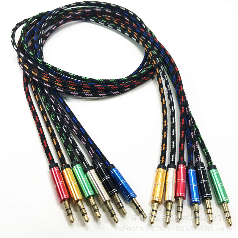 新款虎纹音频线  编织尼龙布线 3.5mm公对公线 AUX车载音响连接线