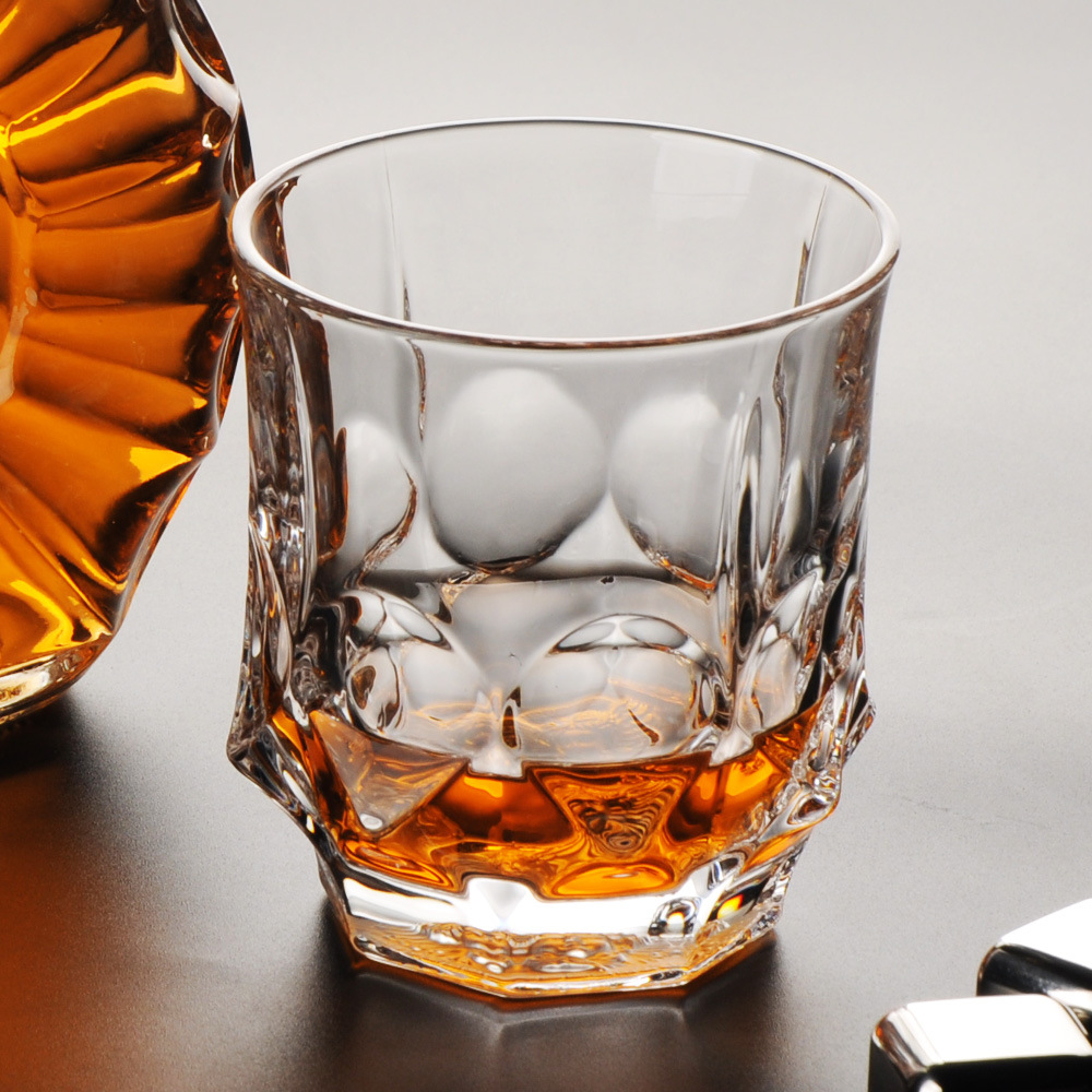 捷克水晶玻璃不规则厚底威士忌杯磨砂电镀洋酒杯出口 描金复古杯