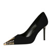 Nightclub thin heel high heel suede shallow mouth metal pointed single shoe high heel shoes