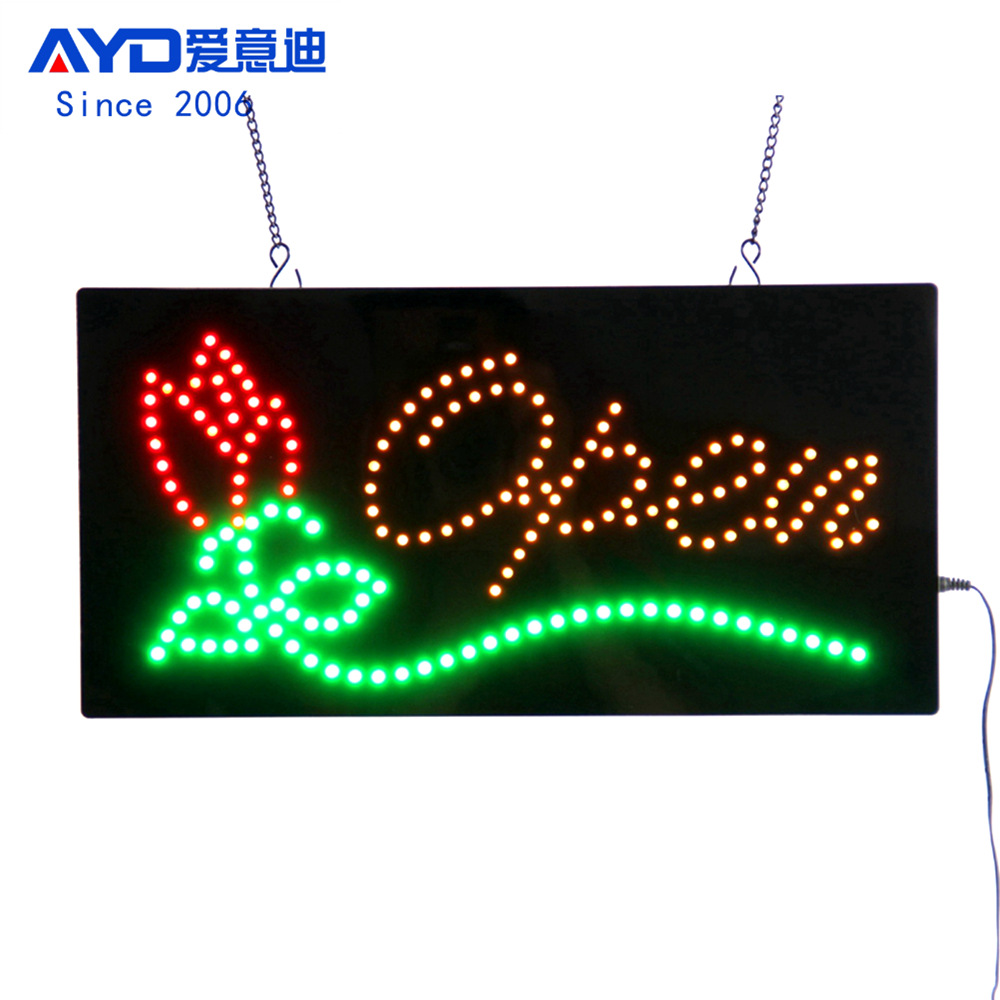 跨境广告牌 店铺营业门牌花店标识灯箱 LED Flowers Sign 48x24cm