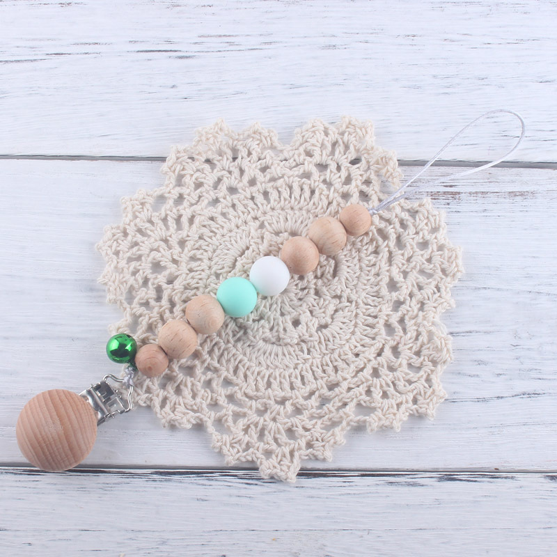 Baby Beech Cadena de chupete de silicona Cadena de molienda de dientes de bebé calmante cadena anti-caída cadena anti-perdida con Bell