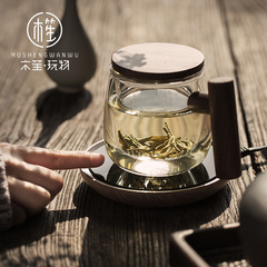 茶具玻璃壺加溫杯墊木紋恆溫保暖座辦公家用玻璃製品養身暖杯器