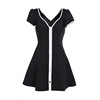 Nightclub sexy dress fashion low cut slim cover belly A-line skirt night bar deep V temperament small swing skirt skirt