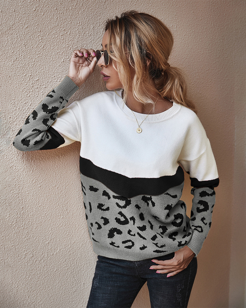 women s sweater jacket autumn and winter leopard sweater wholesale NSKA271