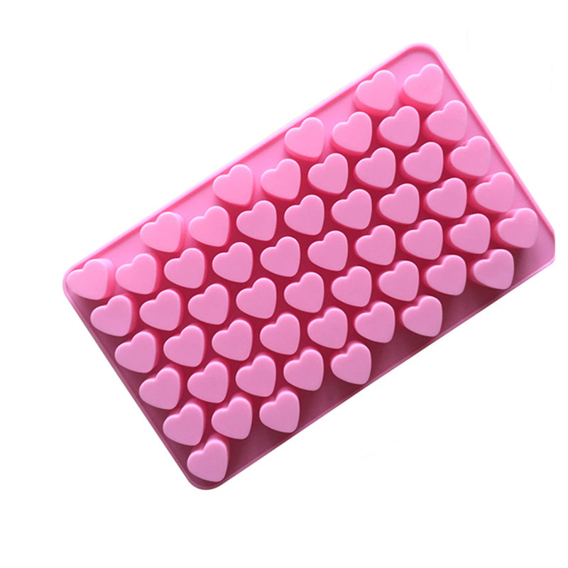 Molde de hielo de caramelo de 3 piezas, bandejas de cubitos de hielo de silicona Mini forma de corazón Molde de chocolate de jalea de bola de gominola de caramelo - Rosa