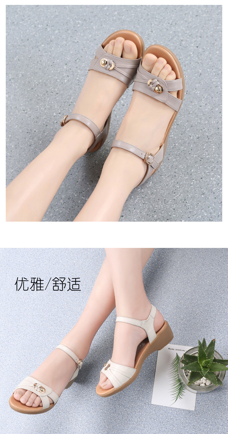 Sandal nữ đế bằng da thật mềm mại, quai chữ V đơn giản, phong cách trung niên — Màu đen chi tiết 16