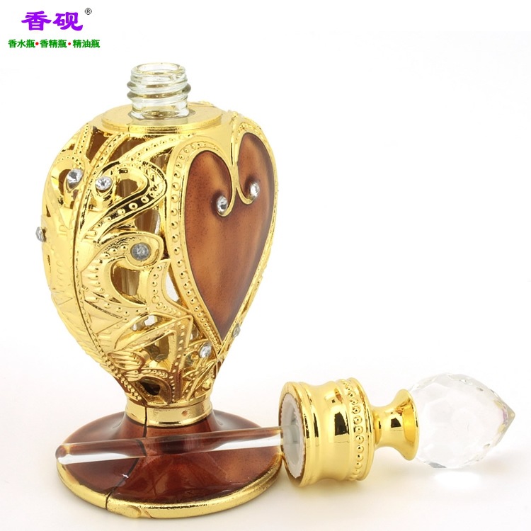 香砚12ml大桃心款金色涂金啡色油精油瓶摆件7.jpg