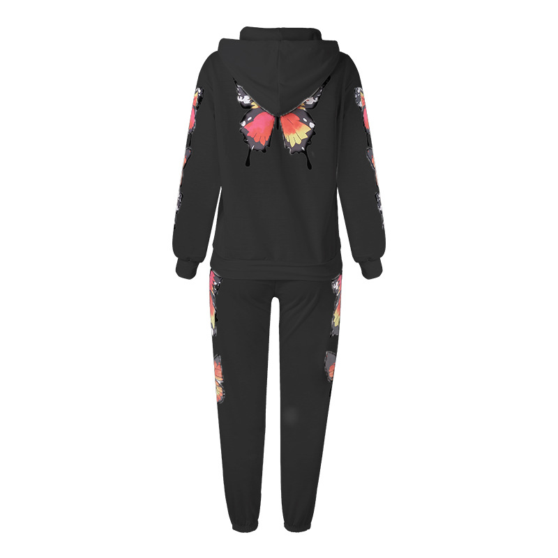 butterfly print hooded long-sleeved trousers casual suit  NSZH18576