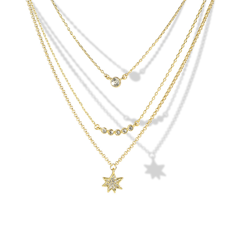 Europäisches und amerikanisches Schmuckdesign, dreireihige, diamantbesetzte Halskette, geradliniges Schlüsselbein-Design_voghion.com