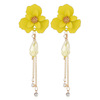 Metal earrings solar-powered, long crystal from pearl, European style, flowered