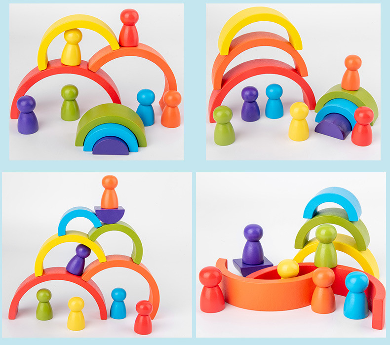 Wooden Colorful Rainbow Semicircle Arch Building Blocks display picture 1