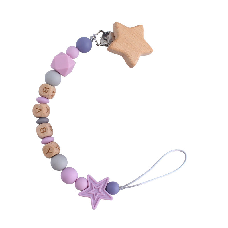 Creativo DIY bebé Haya estrella de cinco puntas chupete clip bebé nombre silicona estrella de cinco puntas chupete cadena
