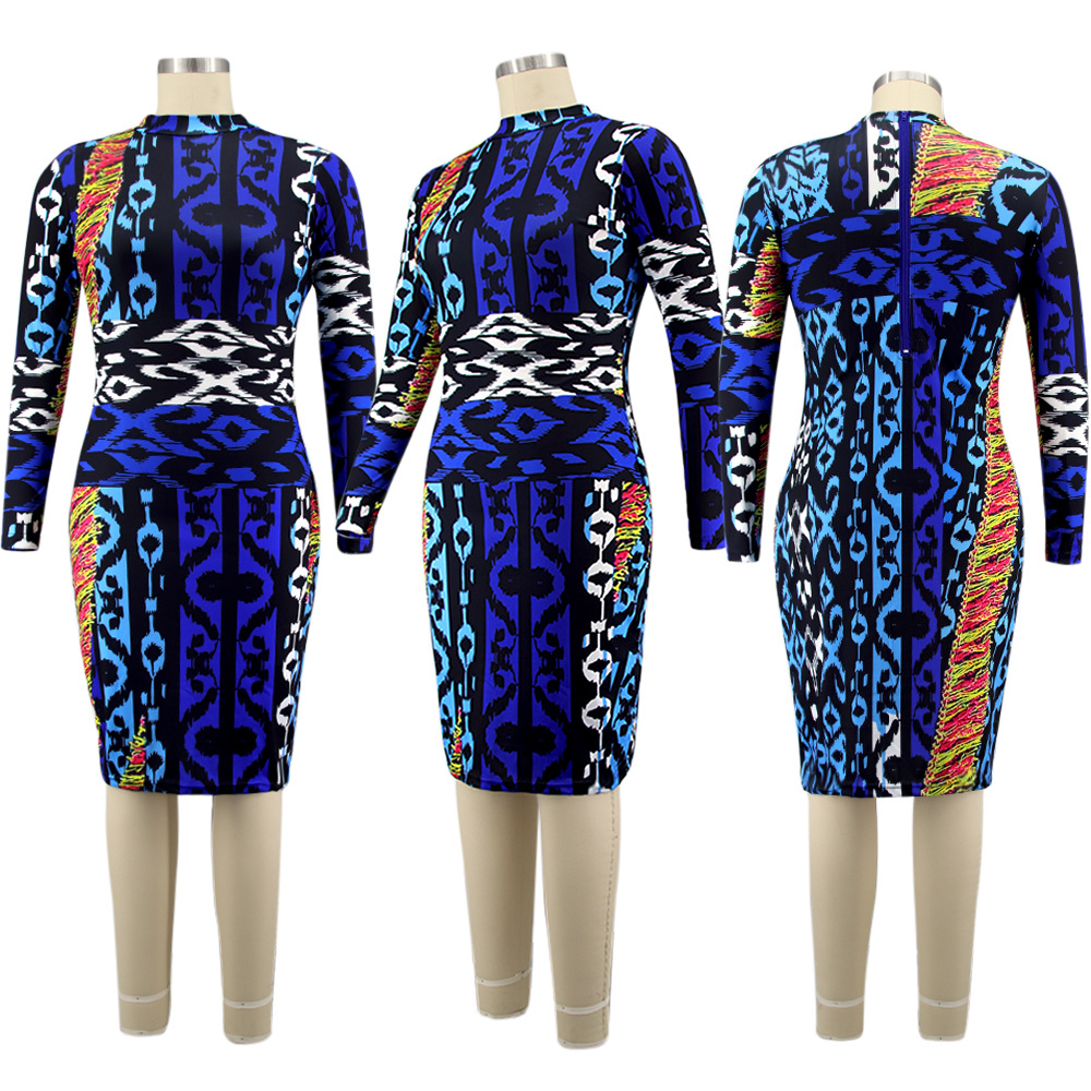 Irregular Print Slim Women Wholesale  Plus Size Dresses