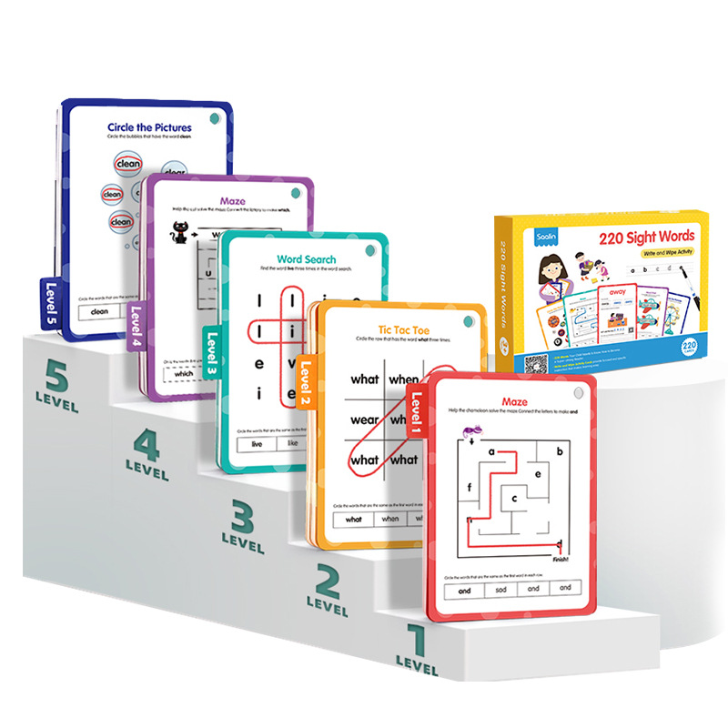 Saalin莎林220個高頻詞可擦寫大卡片Sight Words英語單詞早教閃卡