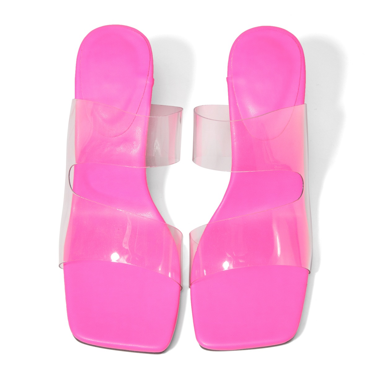 Candy-colored sandals Fashion high heels Transparent PVC flip-flops with high heels and square toe_voghion.com