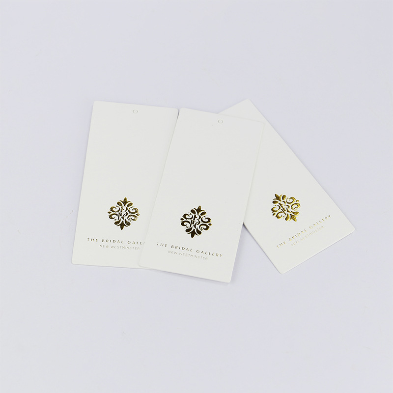 Factory wholesale clothing tag white card paper printing hot bronze…