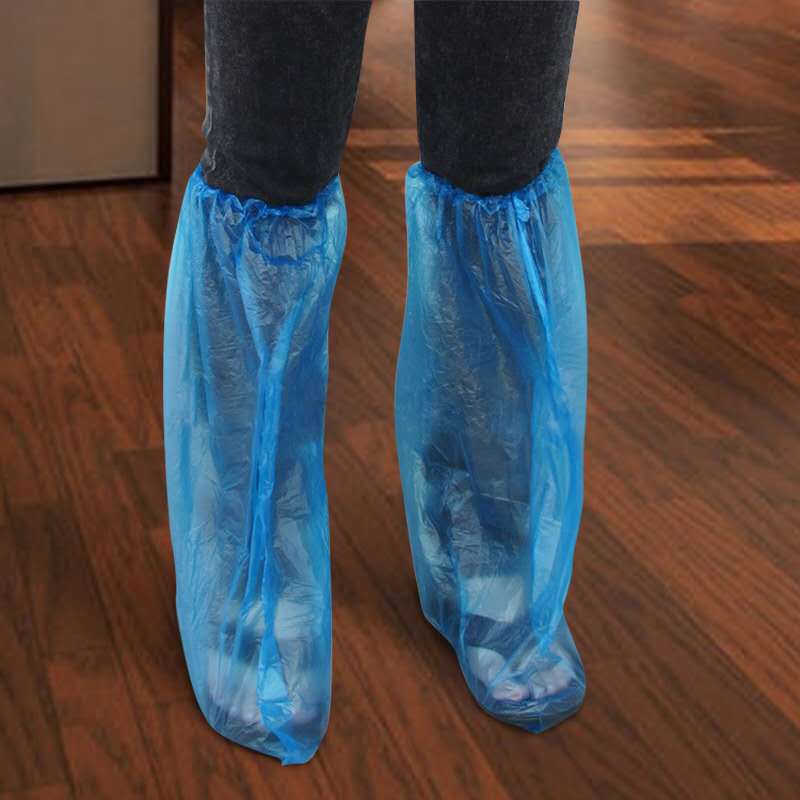 一次性鞋套加长加厚长筒鞋套pe防水防尘束口鞋套长塑料鞋套批发|ms