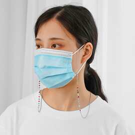 欧美日韩新款口罩挂绳项链 时尚彩色三角玻璃锆石防丢挂链眼镜链