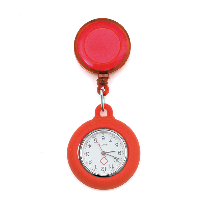 Reloj de enfermera de hebilla fácil de tirar Reloj colgante portátil de enfermera de hospital dial redondo puntero luminoso reloj de pecho retráctil reloj de bolsillo para hombres y mujeres