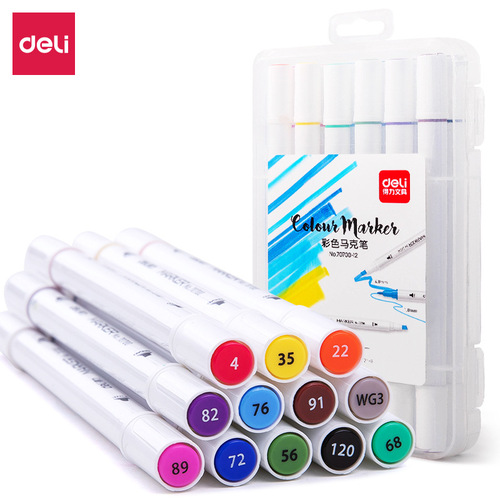 Deli 70700 double-head fine rod marker pen set student watercolor pen double-head painting color pen comic marker pen