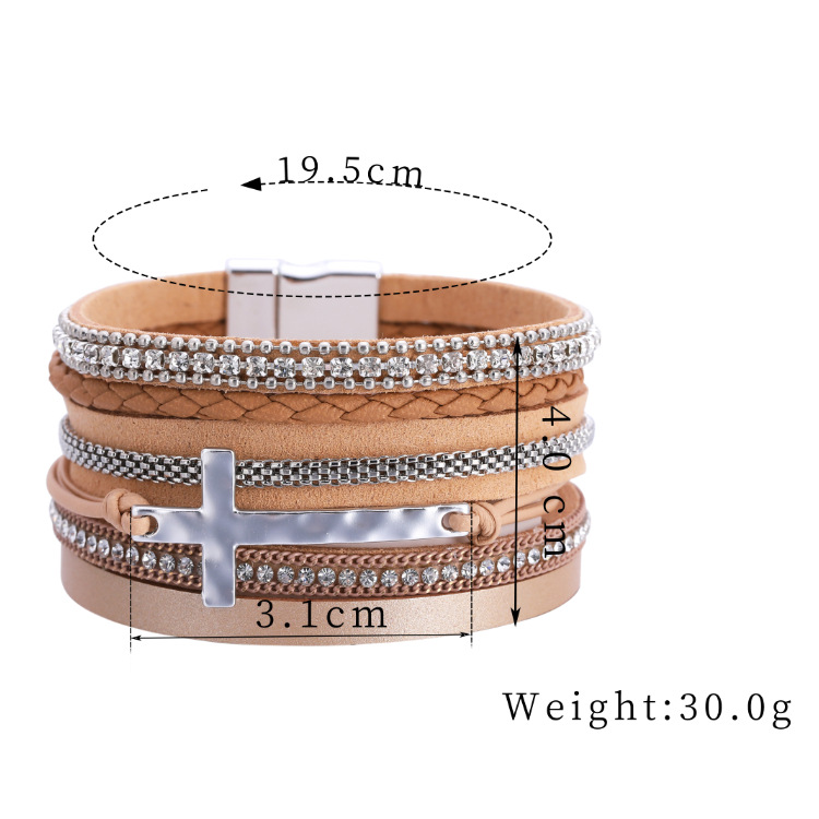 Bracelet À Boucle Magnétique En Cuir Avec Croix En Diamant Bohème display picture 14