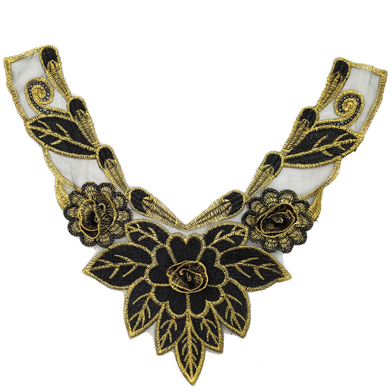 黑金网底刺绣胸花 重工色织假领子 DIY花边辅料 3D立体贴花衣领