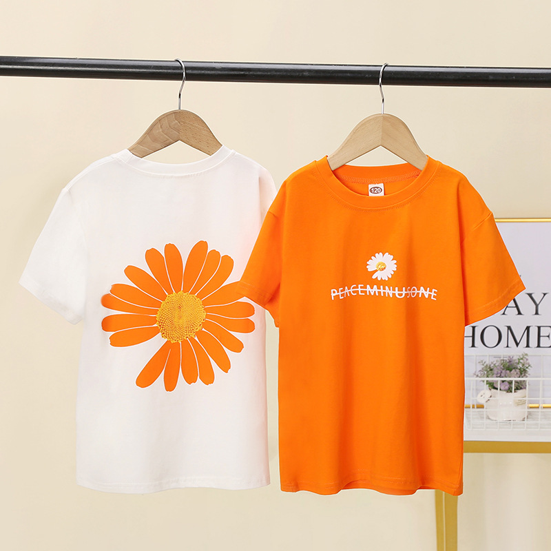 girl Net Red Daisy Short sleeved Large Children Korean Edition Easy Boy girl T-shirts pure cotton