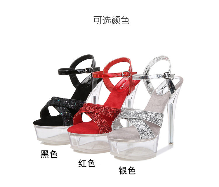 Dép sandal nữ quai ngang gót siêu cao đế platform mũi nhọn — Màu bạc, Màu đen, Màu đỏ chi tiết 3
