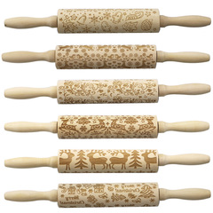 Christmas Reindeer Print Rolling Pin Wooden Laser Engraved Pressed Flower Rolling Pin Cookie Cutter