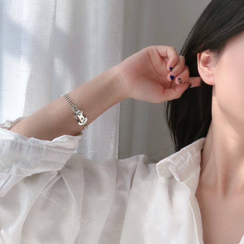 Korean fashion High Street cold style s925 sterling silver custom belt buckle multi-layer round bead chain bracelet for women