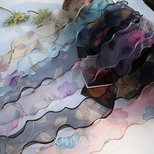 厂家直销DIY鞋花帽花成人发饰蝴蝶结韩版拷边印花欧根纱材料辅料