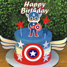 生日蛋糕装饰蛋糕插牌旗美国盾牌儿童主题派对场景布置