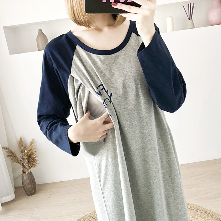3967 Postpartum Dress Autumn Breastfeeding Clothes Going Out Pure Cotton Long Breastfeeding Clothes Autumn Wear Thin Long Sleeve Breastfeeding Clothes