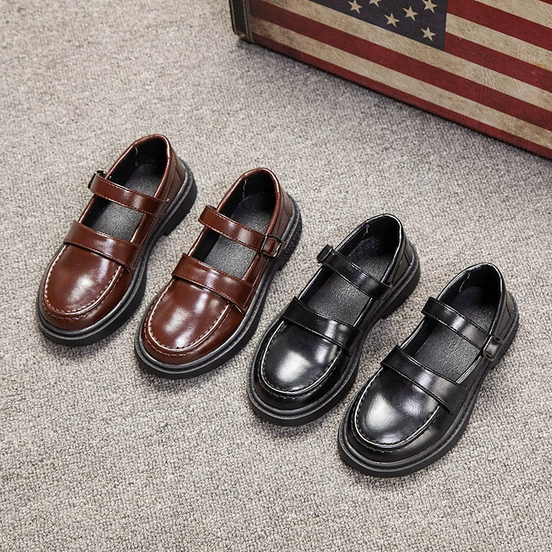 Детские кожаные туфли для девочек, черные туфли в британском стиле для выступлений, осенние туфли-балетки в стиле Лолита для школьниц, повседневная обувь для школьной формы JK
