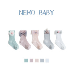 Kids' Socks, Spring/Autumn New Arrival: Lace Bow-Knot Girls' Mid-Calf Socks, Solid-Color Double-Needle Cotton Socks for Babies