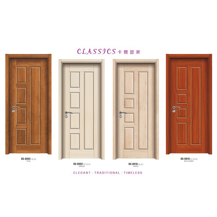 Fábrica al por mayor de madera maciza compuesta de carbono puerta de cristal puerta de la habitación puerta del dormitorio a prueba de agua puerta interior conjunto completo Puerta sin pintura