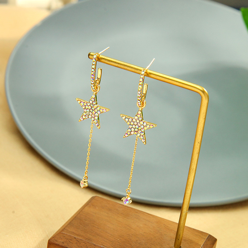 Korean S925 Fashion Diamond Silver Earrings Wild Long Section Super Fairy Star Earrings Wholesale Nihaojewelry display picture 2