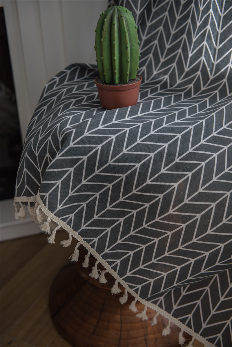 Minimalistischer Geometrischer Vorhang Mit Quasten Grau Baumwolle_voghion.com